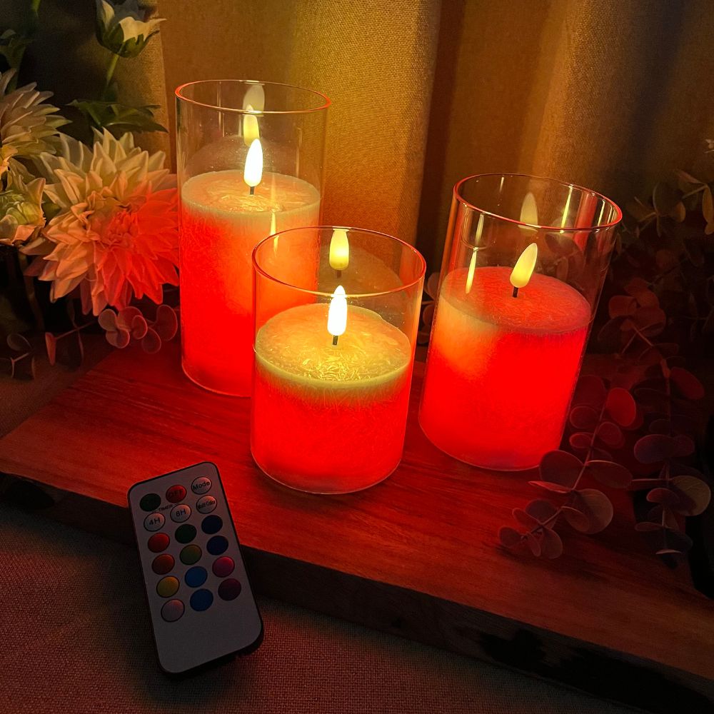 LED cylinderglas 3 stk. multicolor - med fjernbetjening