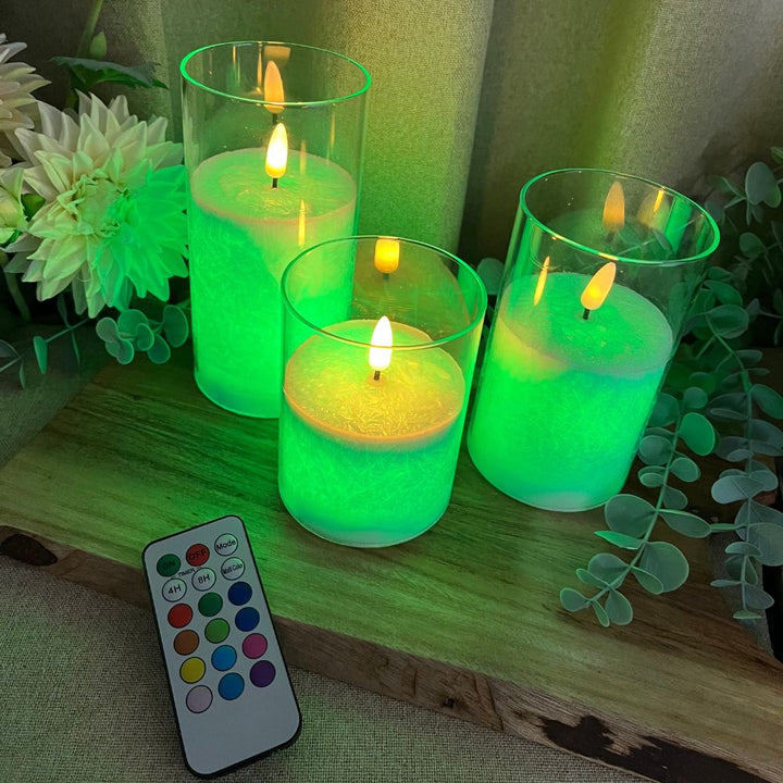 LED cylinderglas 3 stk. multicolor - med fjernbetjening