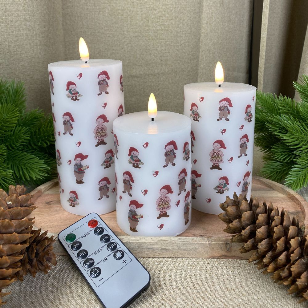 LED-vaxljus 3 st. jultomtar - med fjärrkontroll 