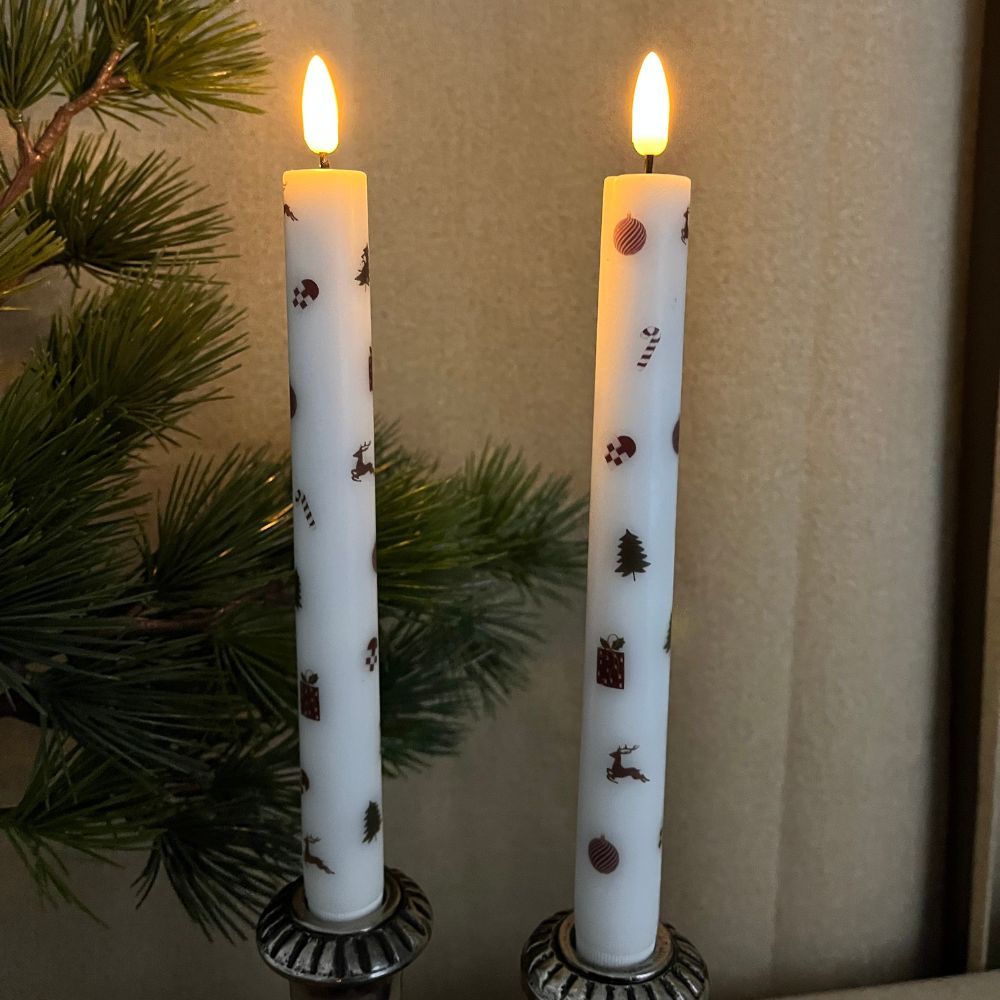 LED stagelys 2 stk. med juleguirlande motiv