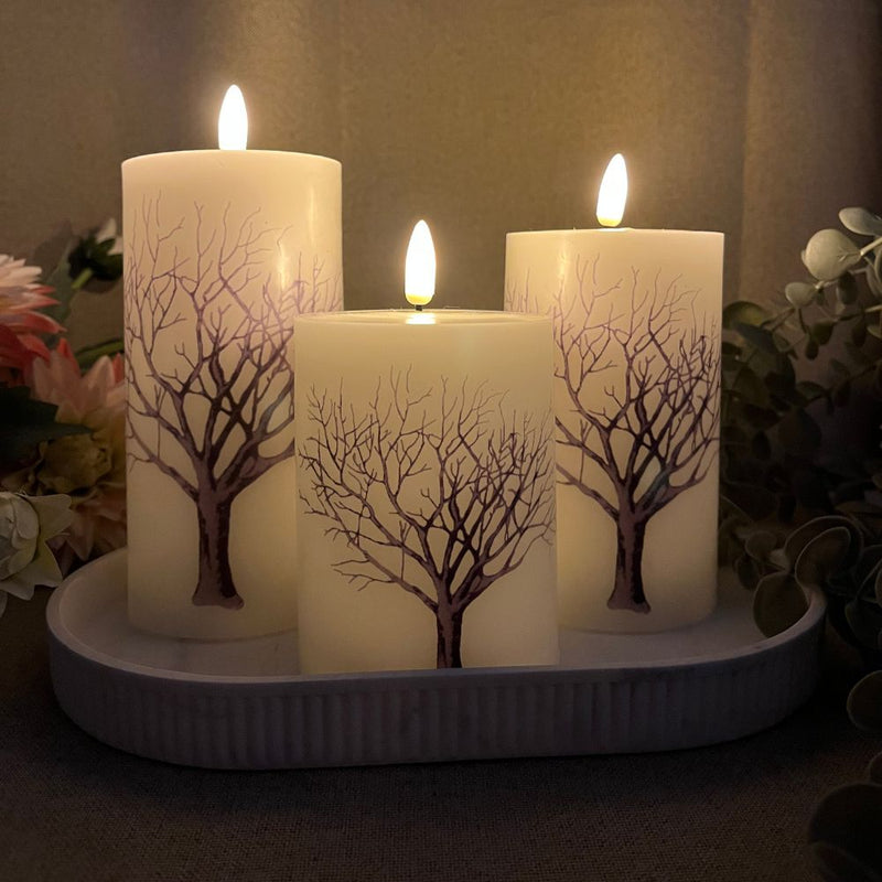 LED-Blockleuchten – 3 Stück mit Holzmotiv und Fernbedienung