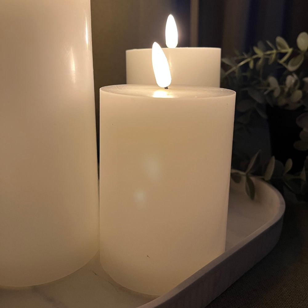 LED bloklys -  sæt med 3 stk. i hvid - med fjernbetjening