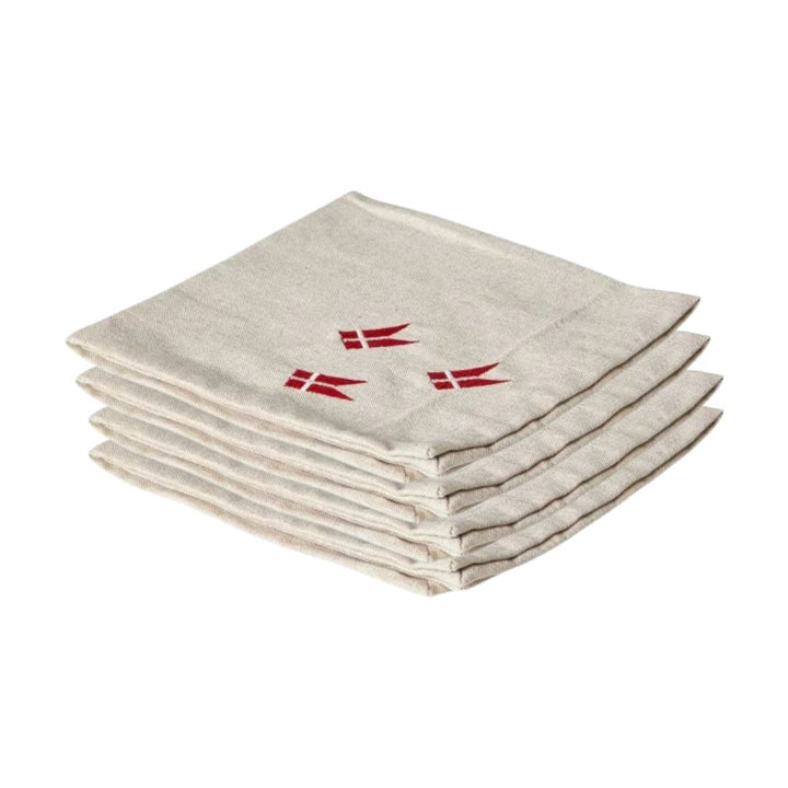 Mundservietter 4 stk. i hør med flag - 40x40 cm