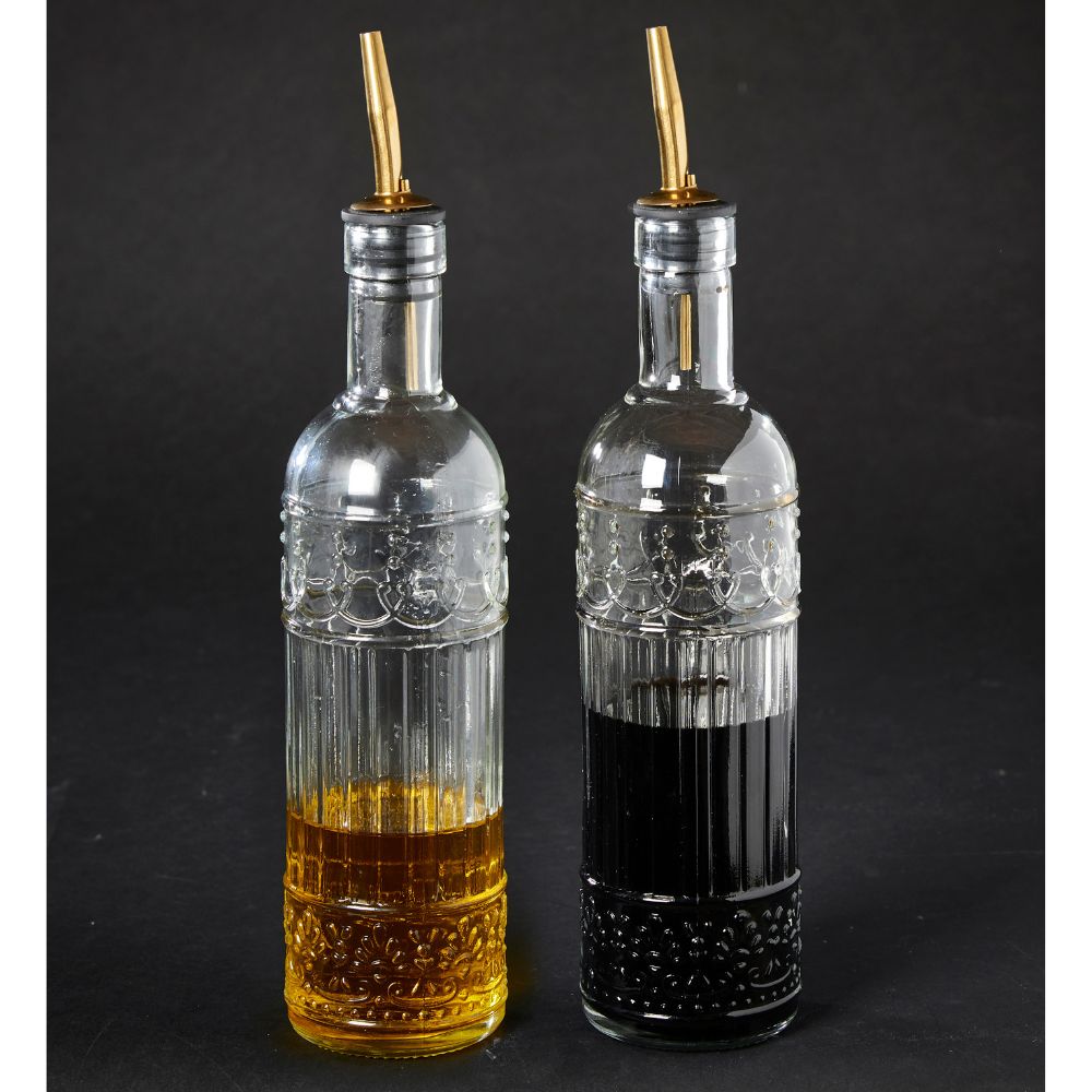 Olie-Eddike flasker med guld top Ø6x29 cm