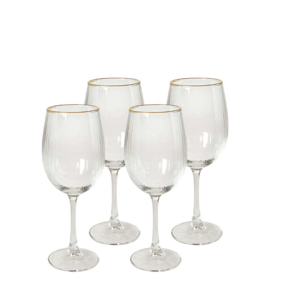 Vitvinsglas 35 cl. räfflat med guldkant - 4 st.