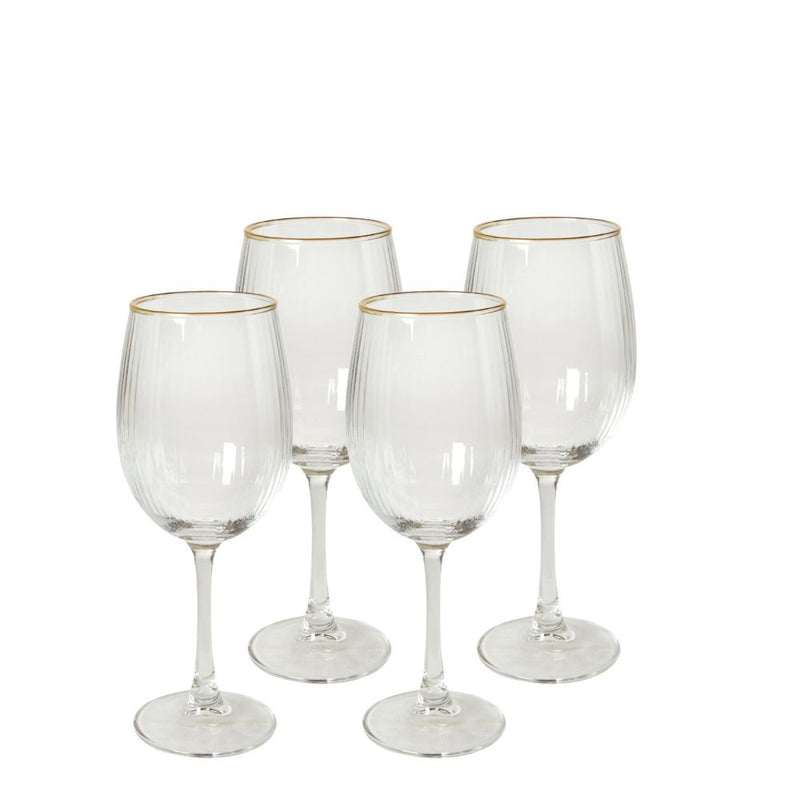 Weißweinglas 35 cl, geriffelt mit Goldrand - 4 Stück.