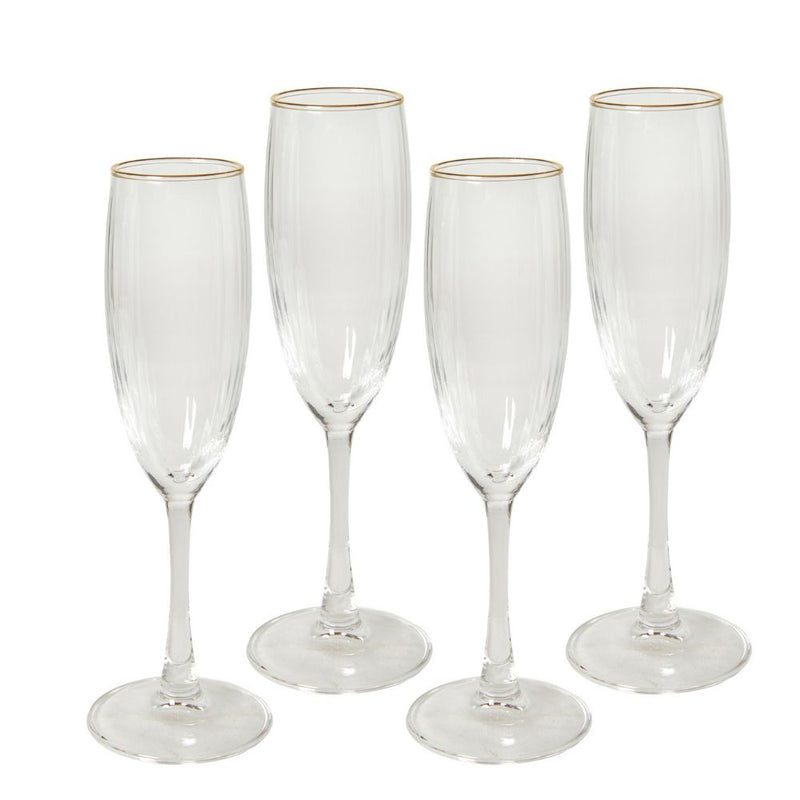 Champagnerglas 19 cl, geriffelt mit Goldrand - 4 Stück.
