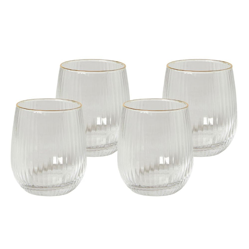 Wasserglas 35 cl, geriffelt mit Goldrand - 4 Stück.