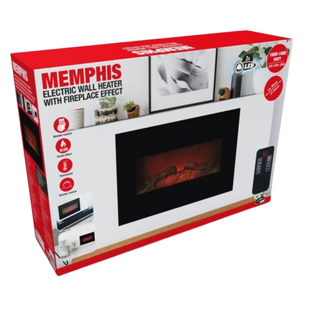 Alpina - Elektrisk väggvärmare med vedeldad spis med LED-skärm