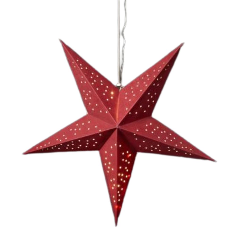 Papirstjerne 60 cm med 10 LED batteriboks rød