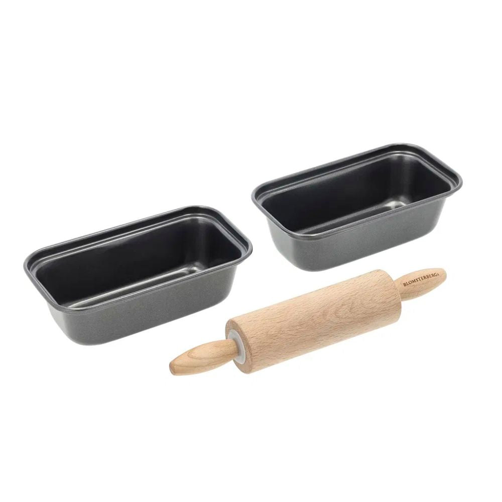 Blomsterbergs - Mini-brødformsæt med kagerulle - 3 dele