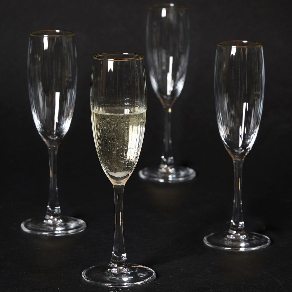 Champagneglas 19 cl. rillet med guldkant - 4 stk.
