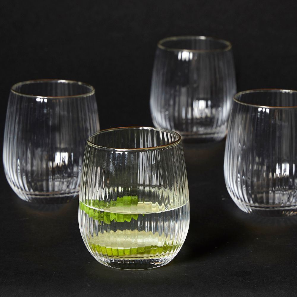 Wasserglas 35 cl, geriffelt mit Goldrand