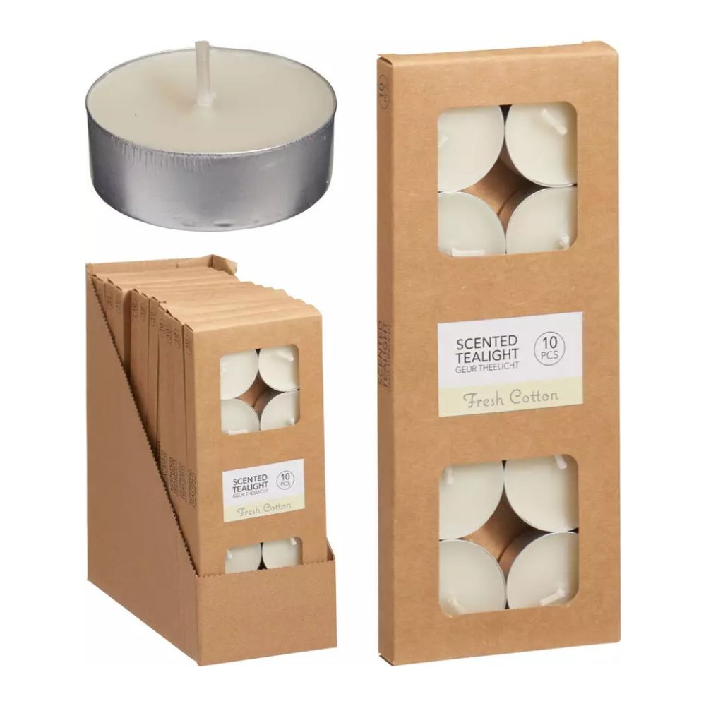 Fyrfadslys med duft af fresh cotton - 10 stk