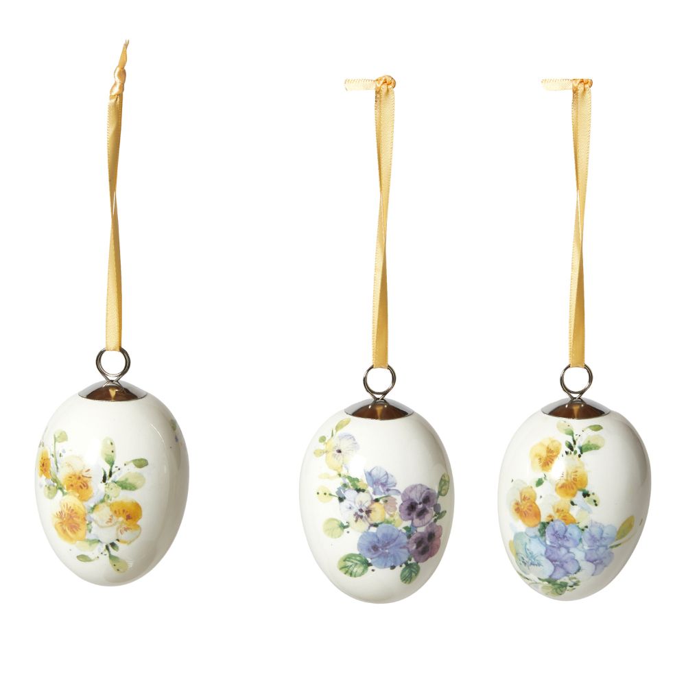 Dekorations æg til ophæng 1 stk. - ass. design stedmoderblomster