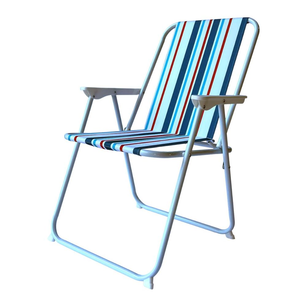 Campingstol - 46x52x78 cm med blå striber -  poly/jern