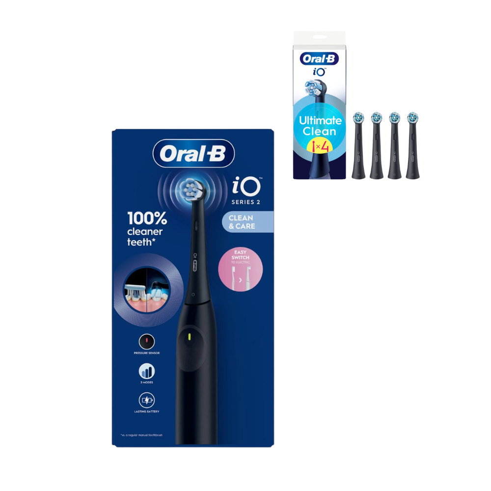 Oral B tandbørste IO 2 Sort + IO Ultimate Clean 4 pak