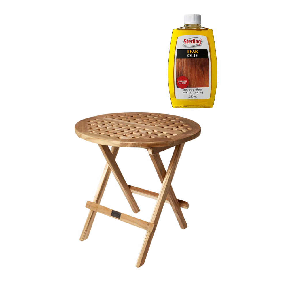 Bord ristklap Ø50 cm teak natur + teakolie