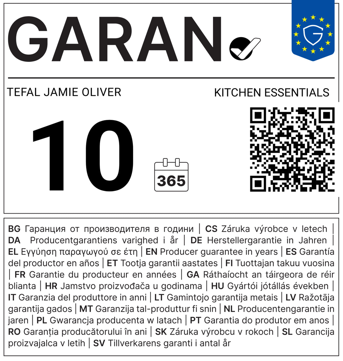 GARAN – Tefal Jamie Oliver Kitchen Essentials: 10 års producentgaranti