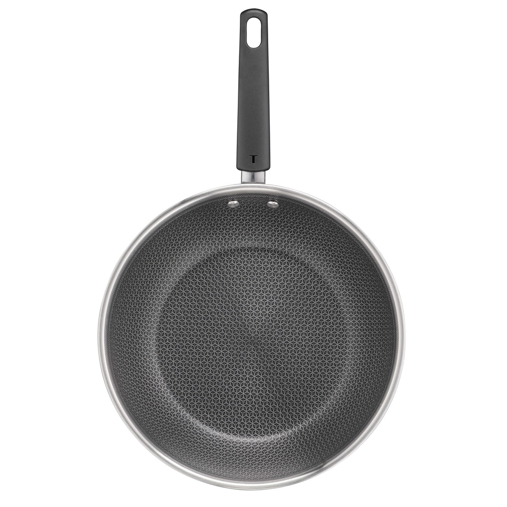 Tefal Emotion Plus Power SS Tri-Ply Netz PFTE Wokpfanne 28 cm mit Deckel