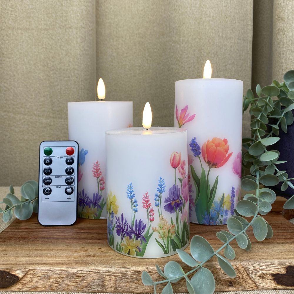 LED-blockljusset med 3 - blommor med fjärrkontroll och timerfunktion