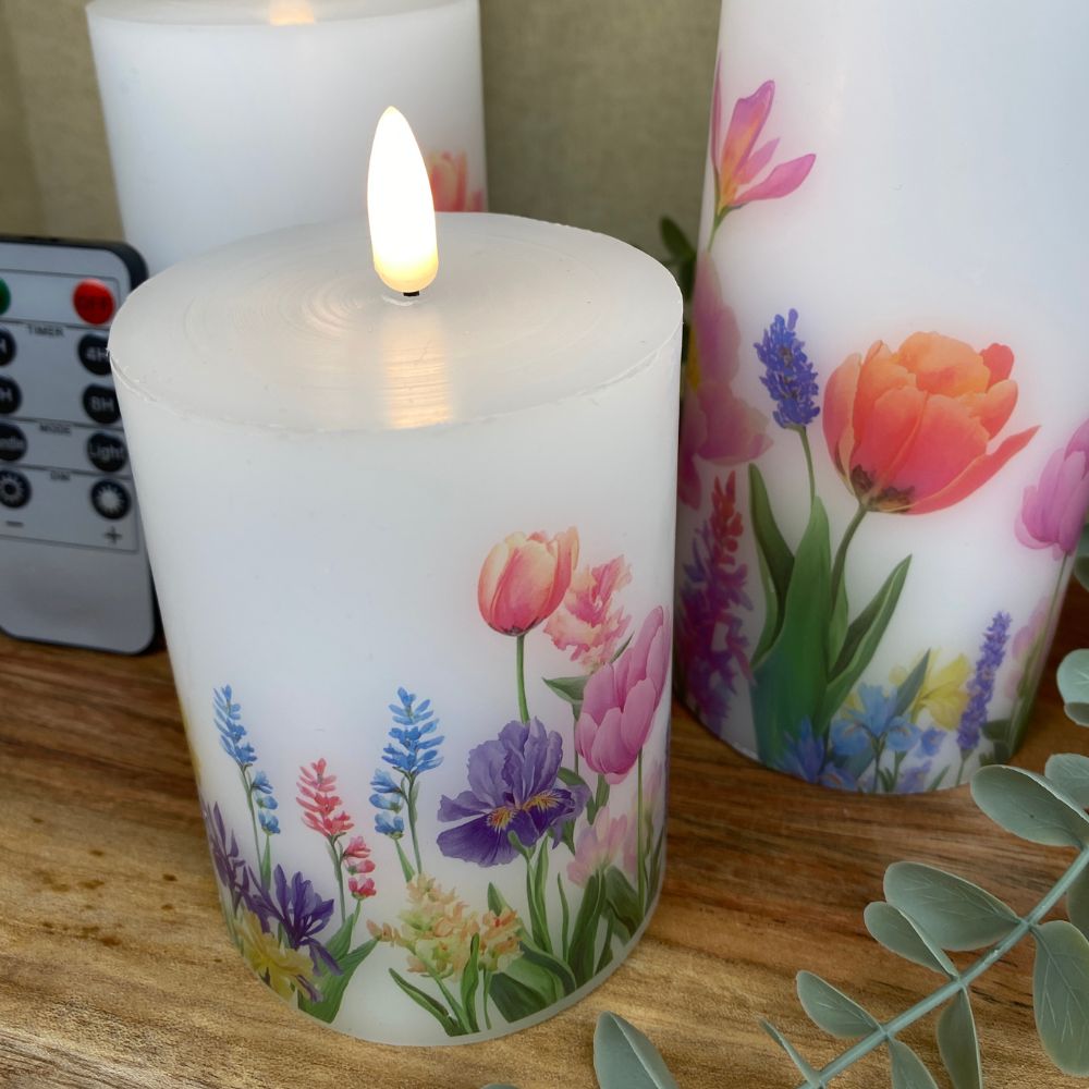 LED-blockljusset med 3 - blommor med fjärrkontroll och timerfunktion