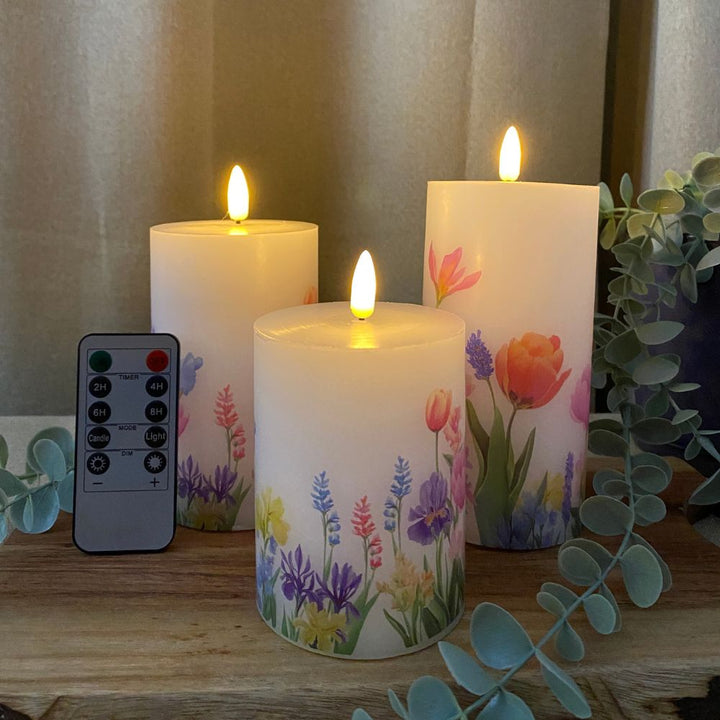 LED-blockljusset med 3 - blommor med fjärrkontroll och timerfunktion