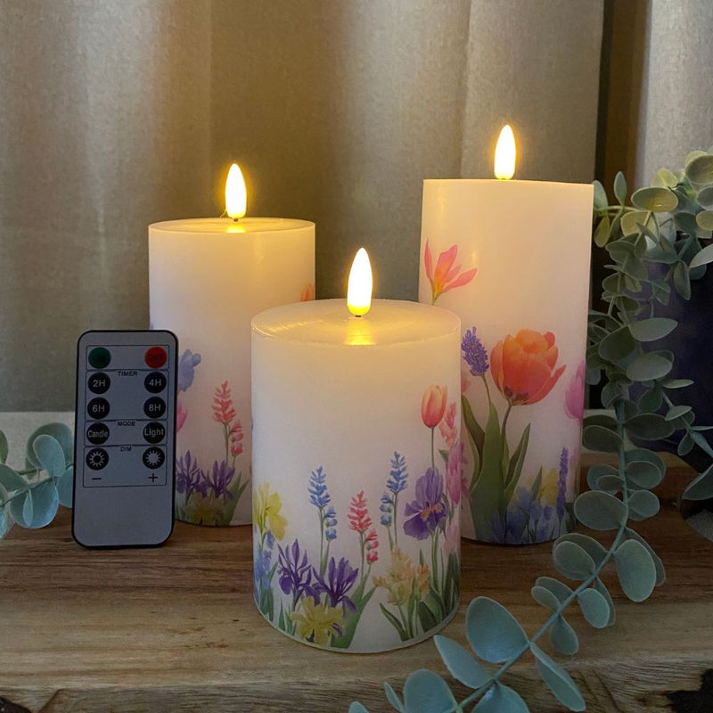 LED-Blockleuchten-Set, 3er-Pack – Blumenmotiv – mit Fernbedienung und Timerfunktion