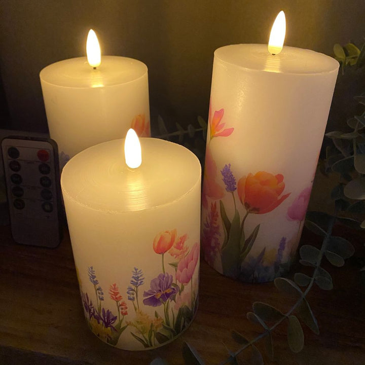 LED-blockljusset med 3 - blommor med fjärrkontroll och timerfunktion