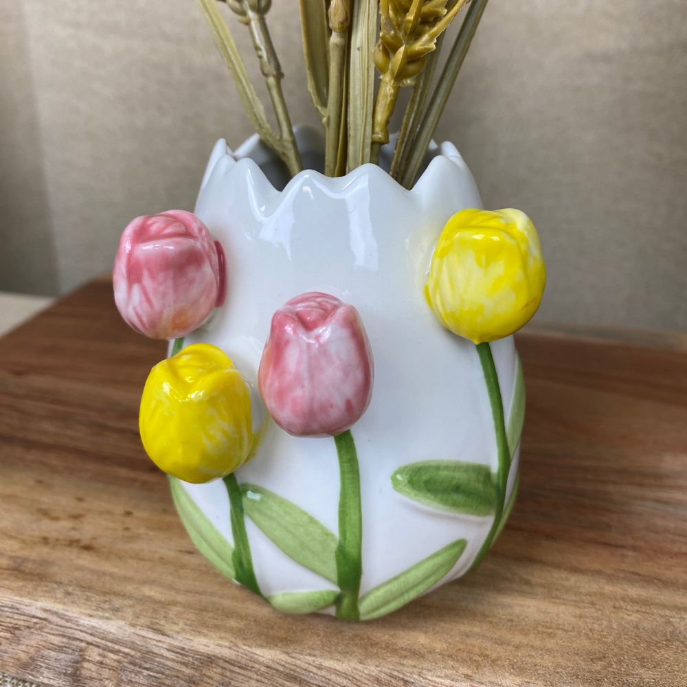Vas tulpaner porslin vit - 8,4x7,5x9 cm