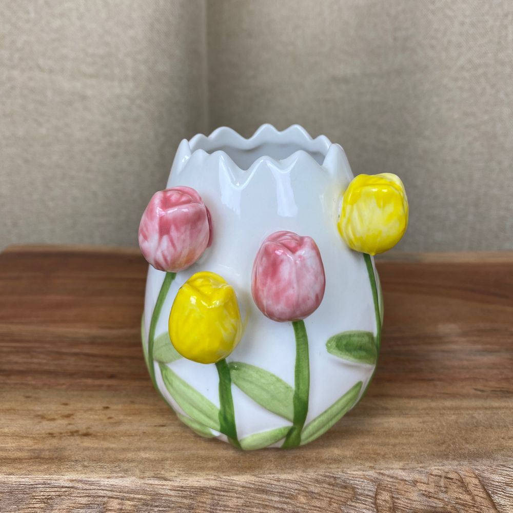 Vas tulpaner porslin vit - 8,4x7,5x9 cm