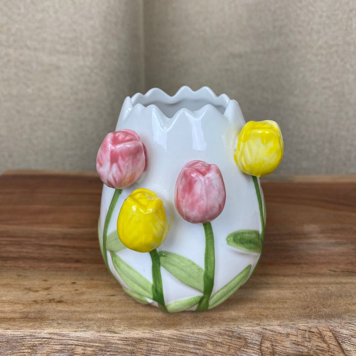 Vas tulpaner porslin vit - 8,4x7,5x9 cm