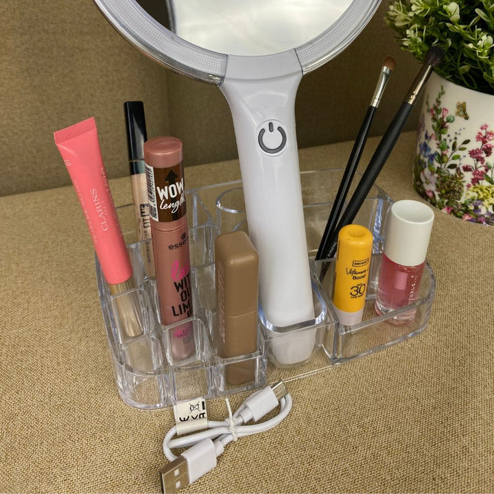 Makeup spejl med opbevaring og led lys