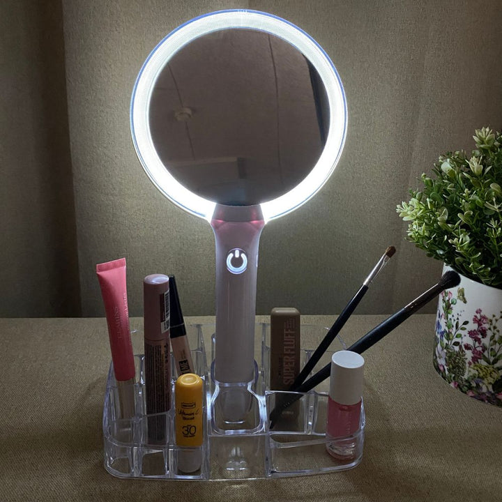 Makeup spejl med opbevaring og led lys