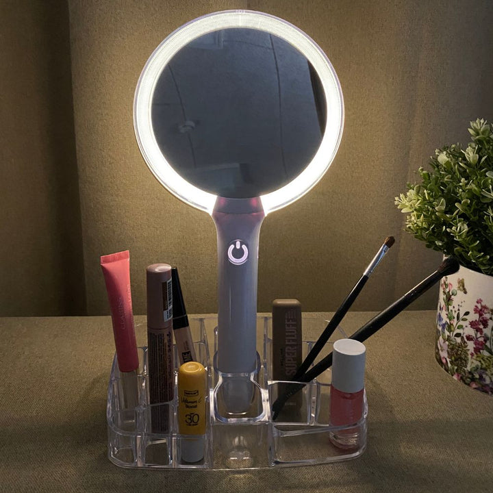 Makeup spejl med opbevaring og led lys