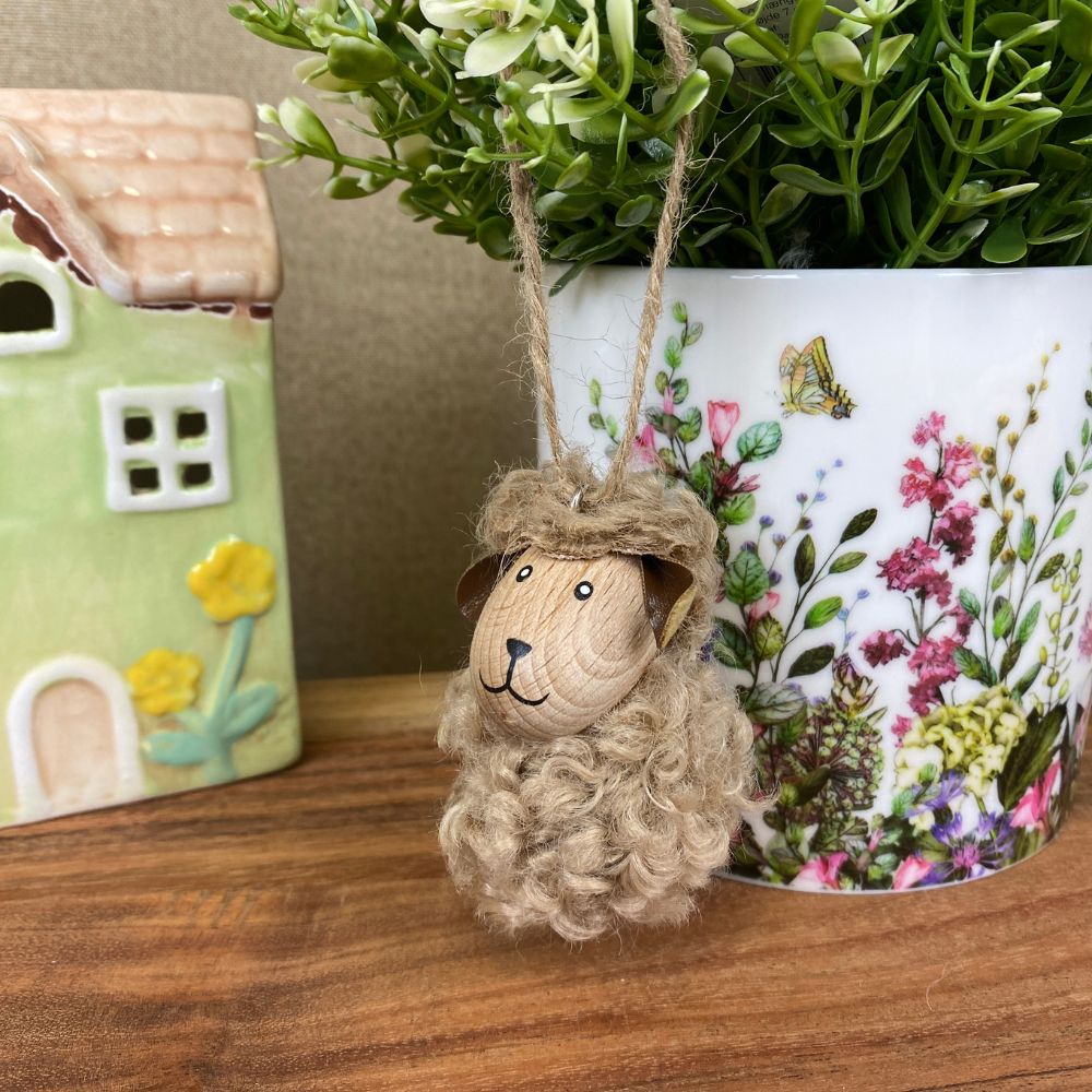 Får med fluffy pels hænge H7 cm - lys brun