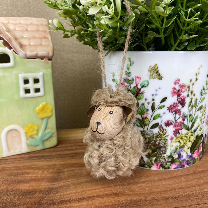 Får med fluffy pels hænge H7 cm - lys brun