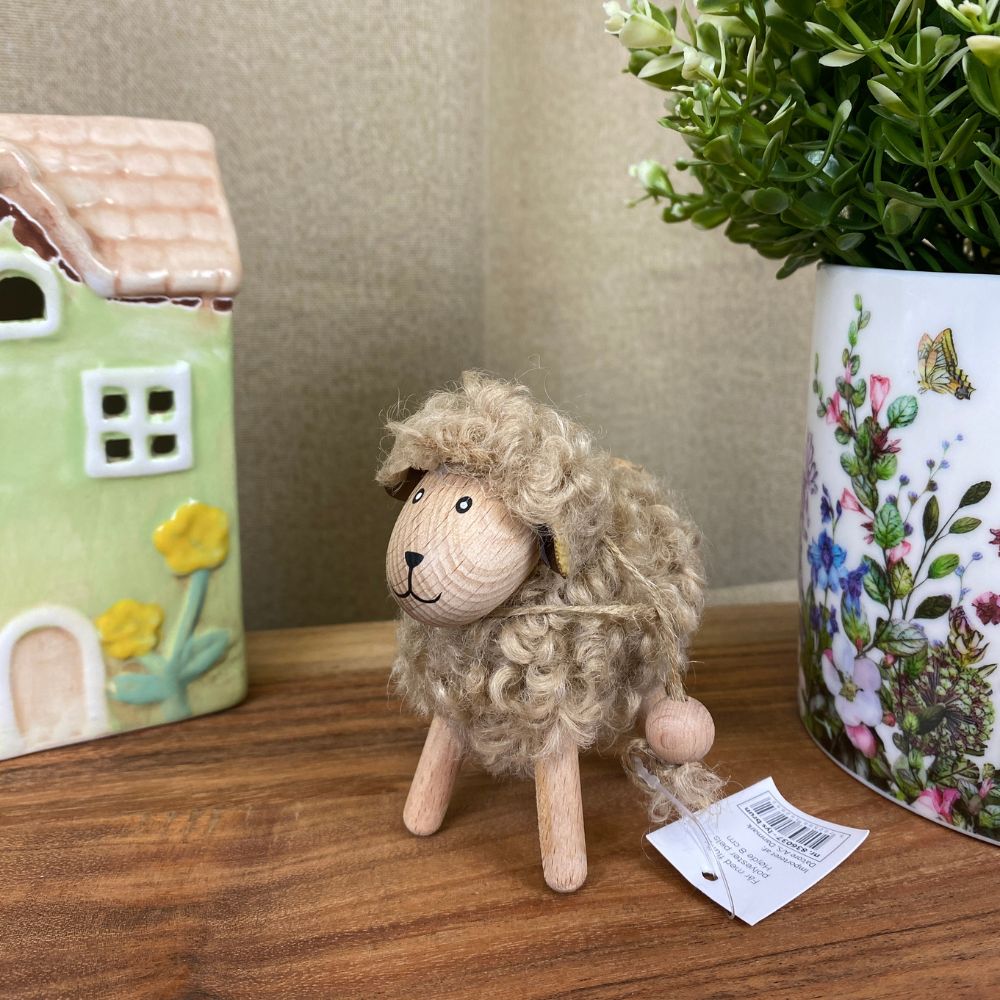 Får med fluffig päls H8 cm - ljusbrun