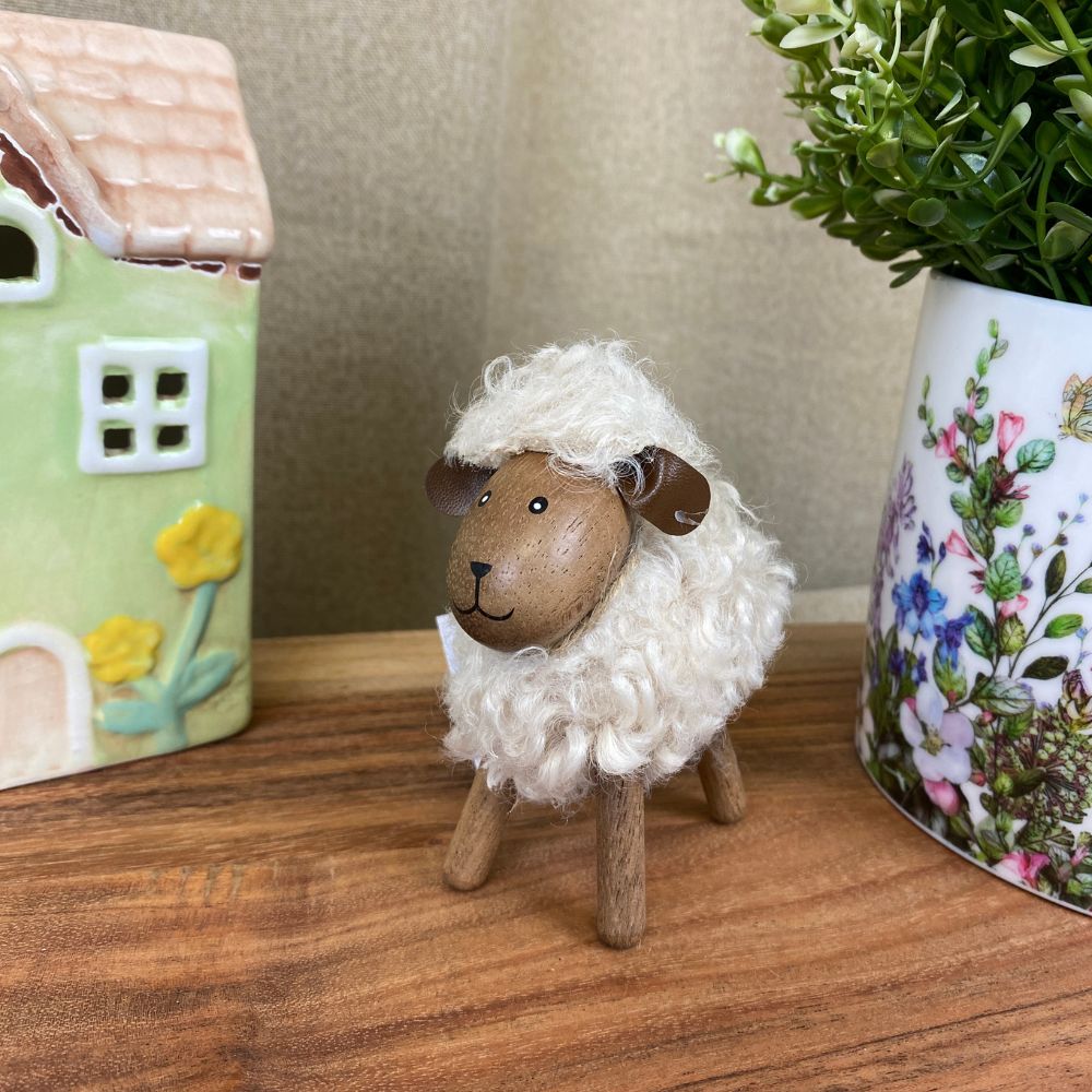 Får med fluffig päls H8 cm - vit