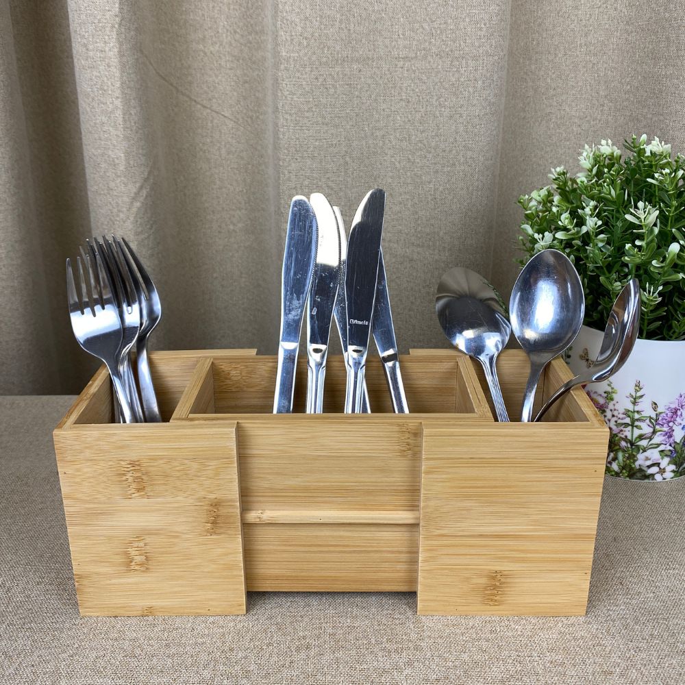 Bestikkasse justerbar -  i bambus - 18/27x10x12 cm