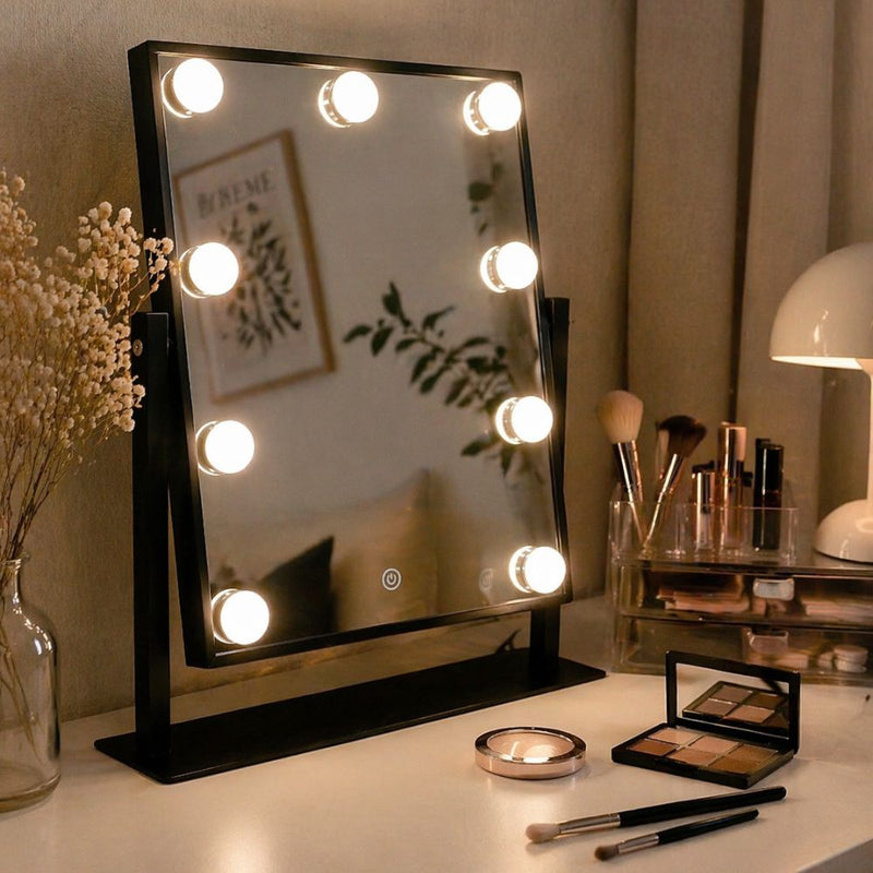 Make up spejl med 9 pærer 240 V sort