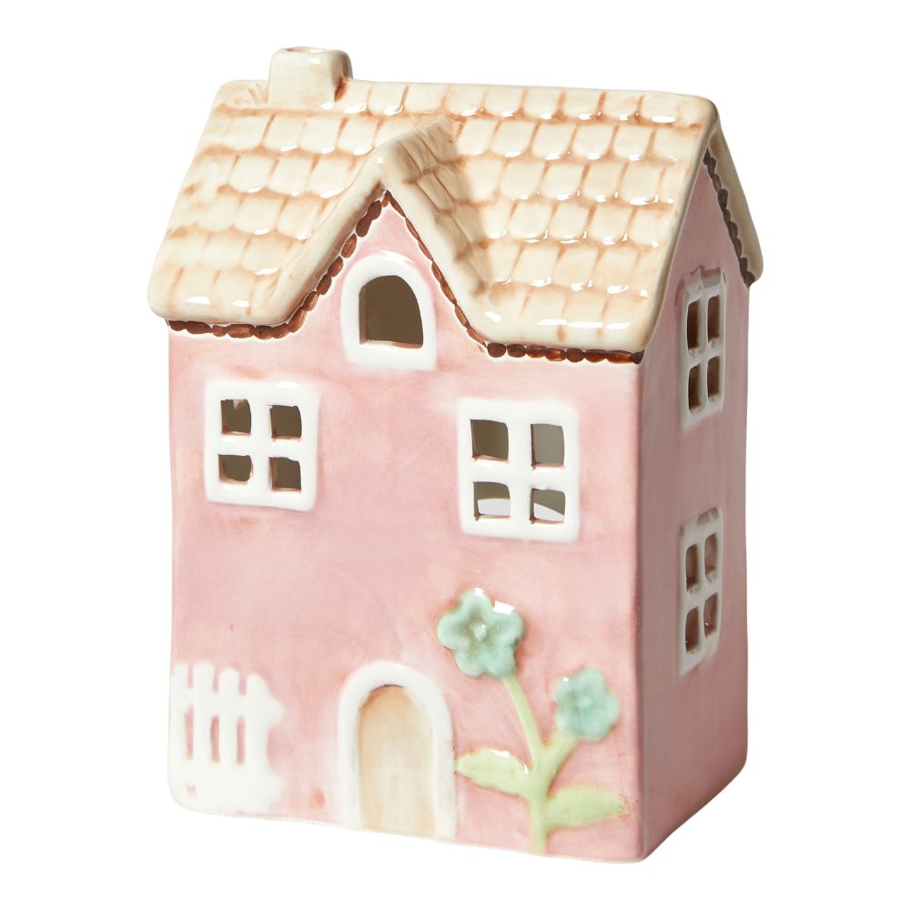 Lyshus til fyrfad 12x8,3x17 cm keramik rosa