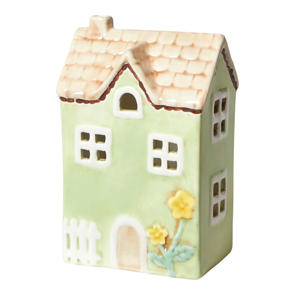 Lyshus til fyrfad 9,5x6,5x15 cm keramik grøn