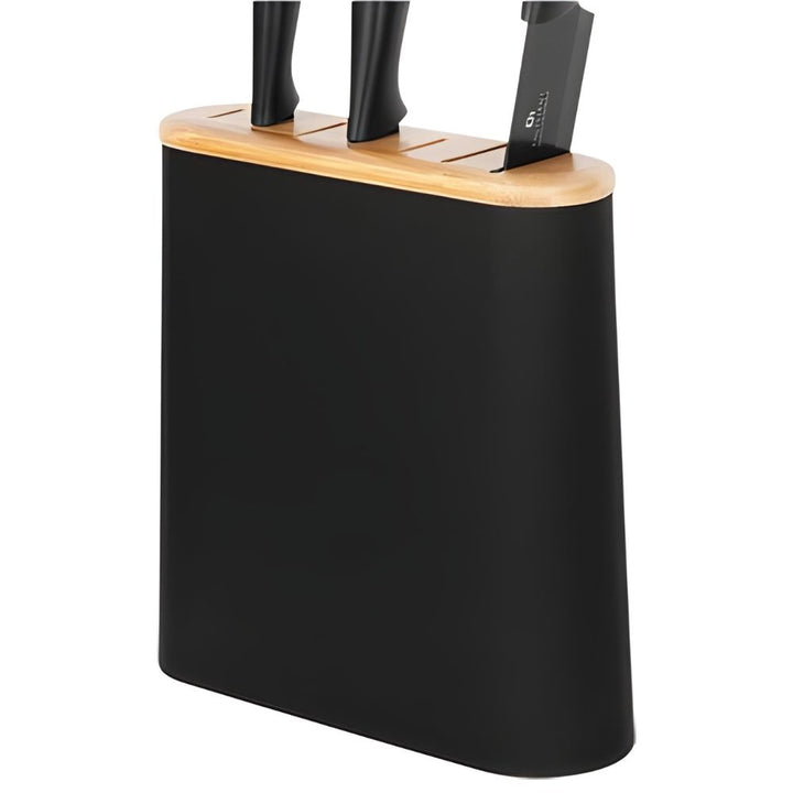 Knivblock - för 7 knivar - svart med ljust trä