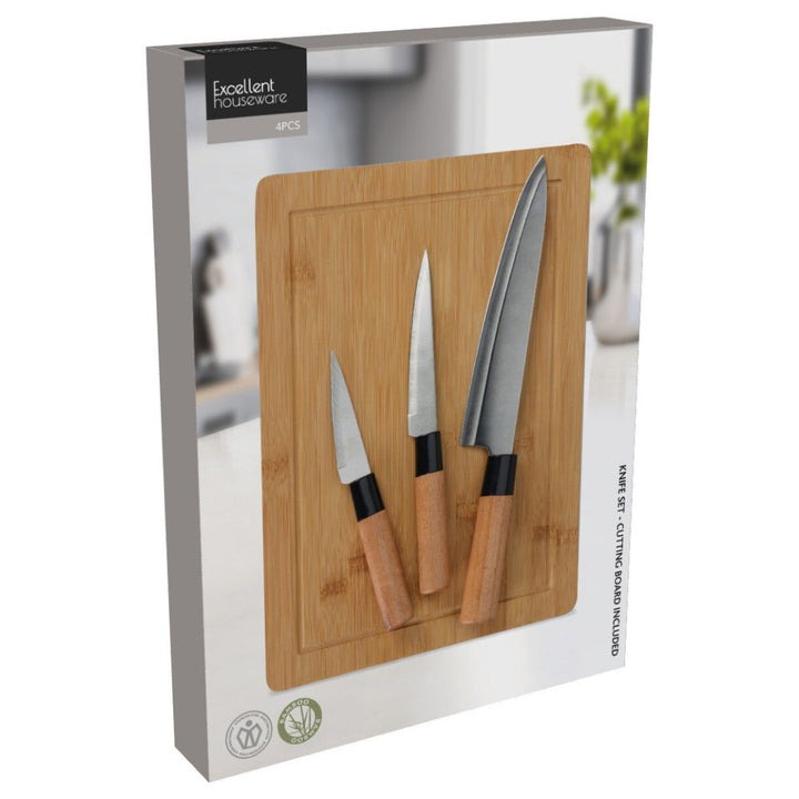 Knivset med skärbräda - 3 knivar