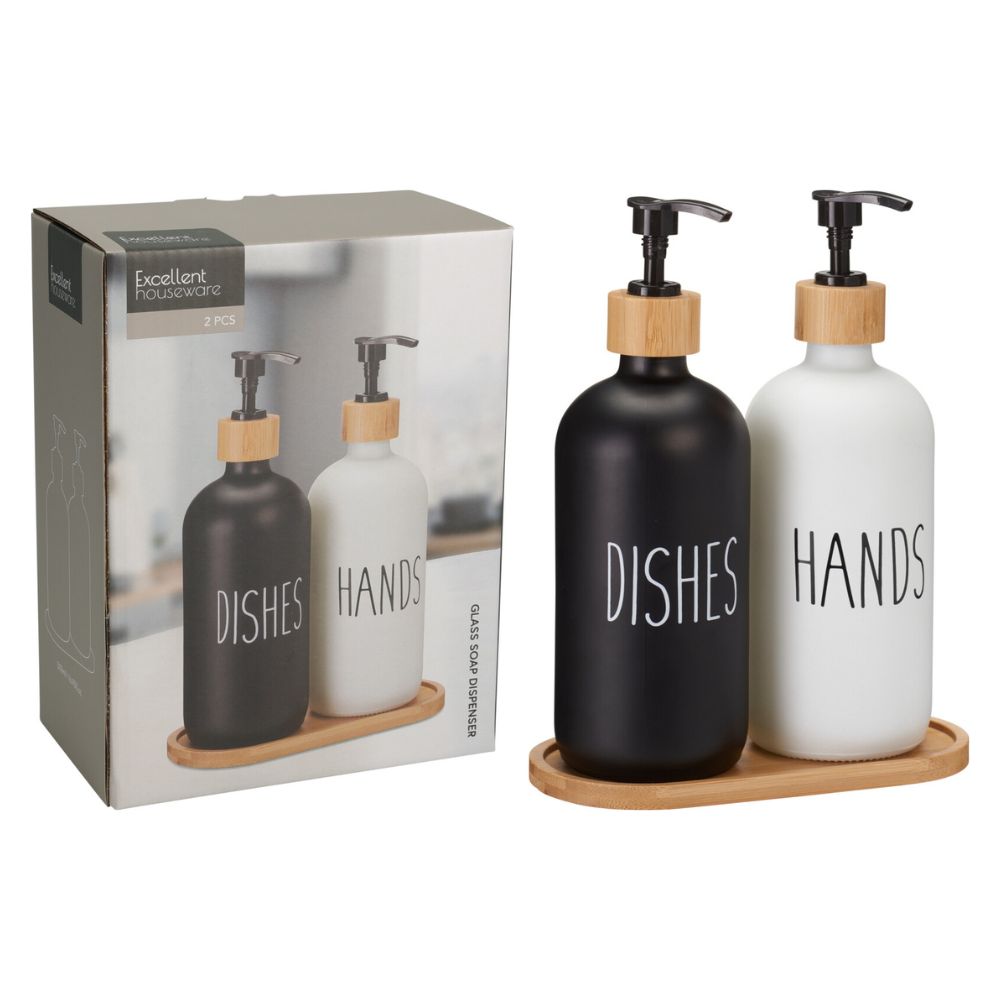 Tvålpump, set om 2 - med bricka