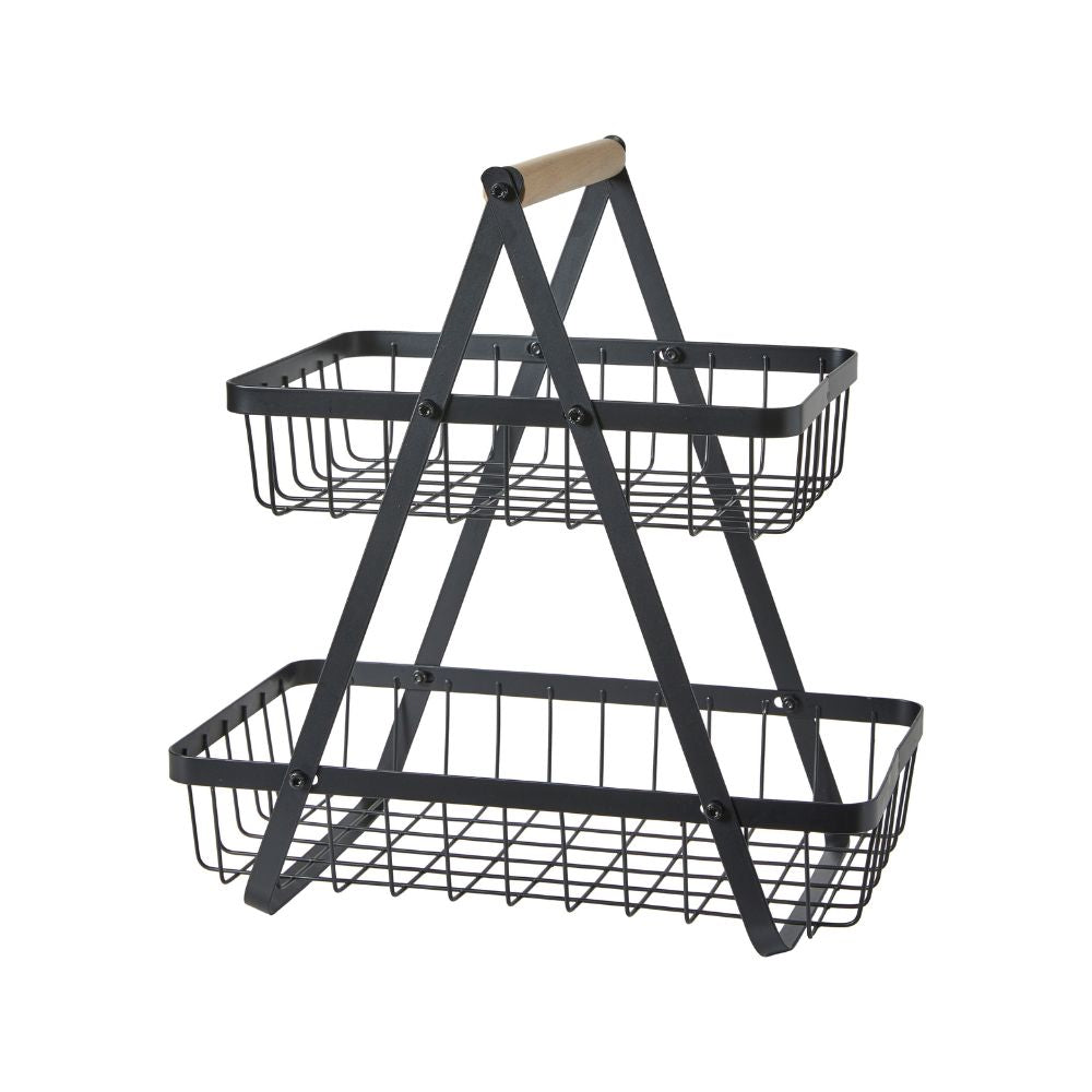 Trådkurv med 2 hylder - metal sort