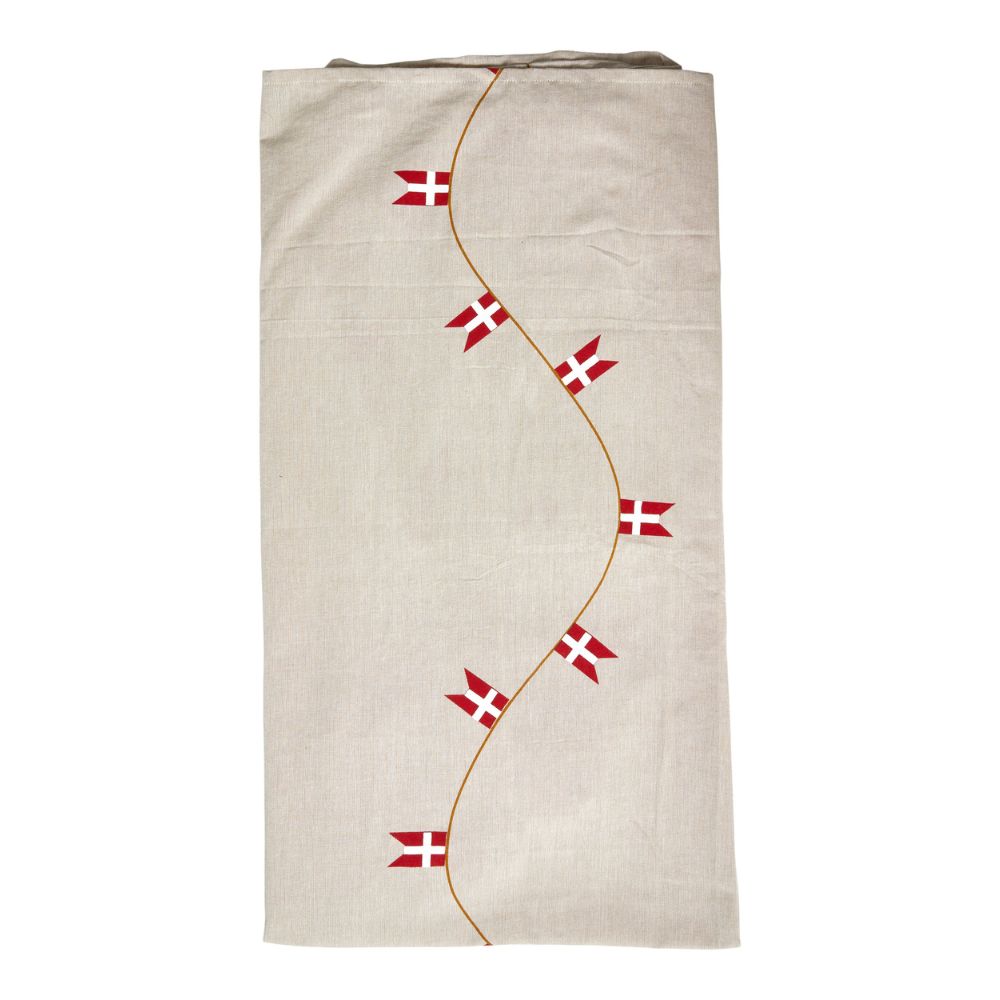 Bomullsduk - sandfärgad med Dannebrog 140x320 cm