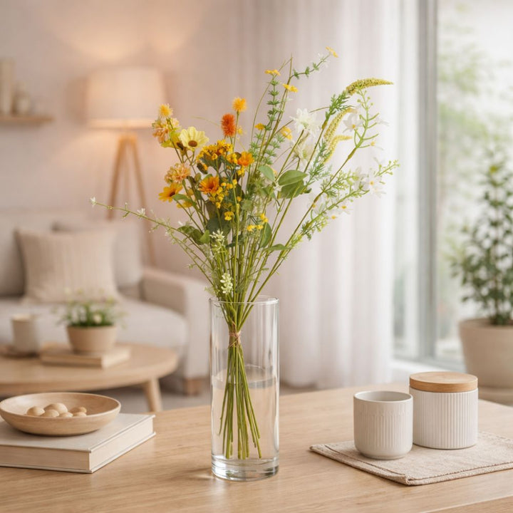 Blombukett - vild flora i vitt/gult