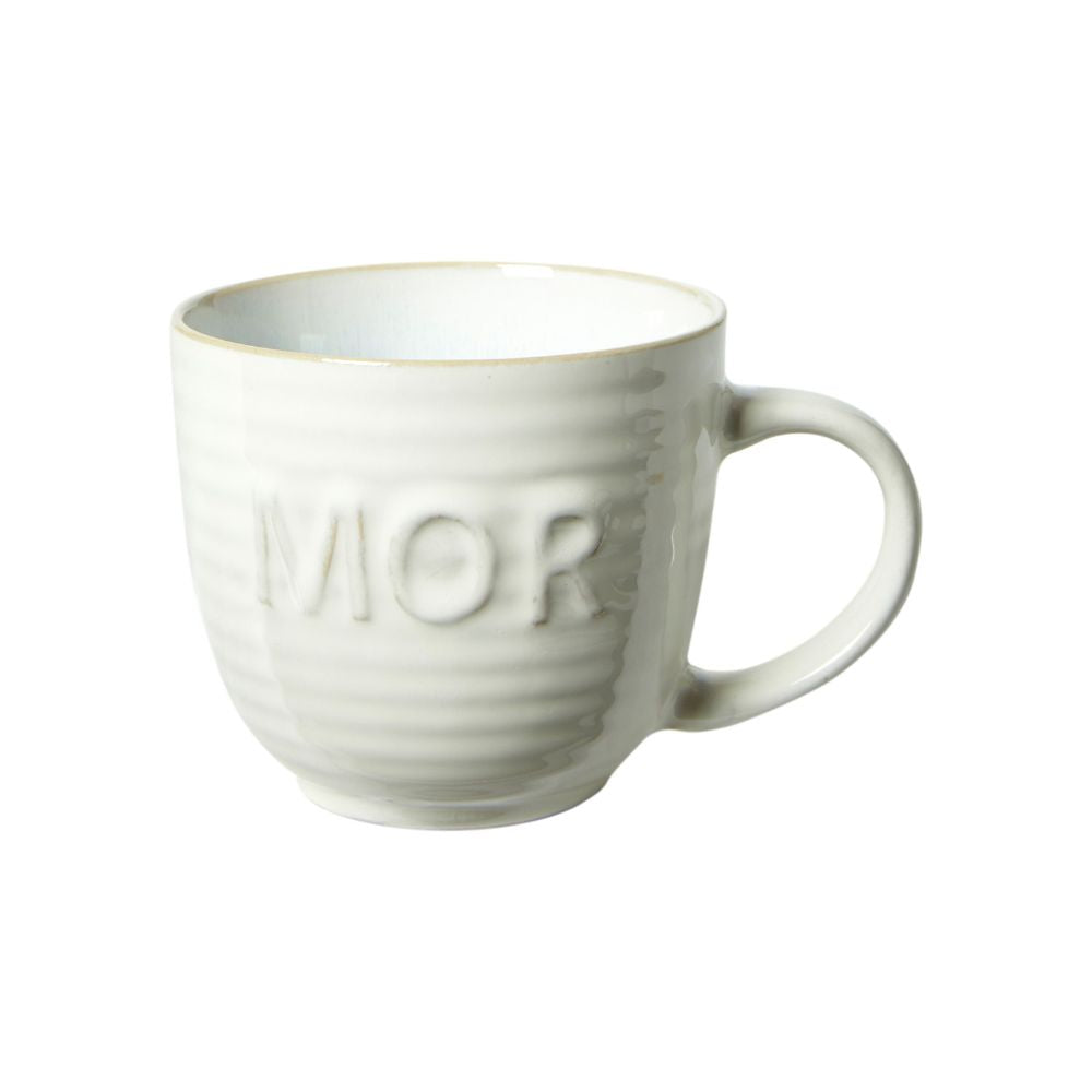 Mugg i råvit - med texten "MOR"